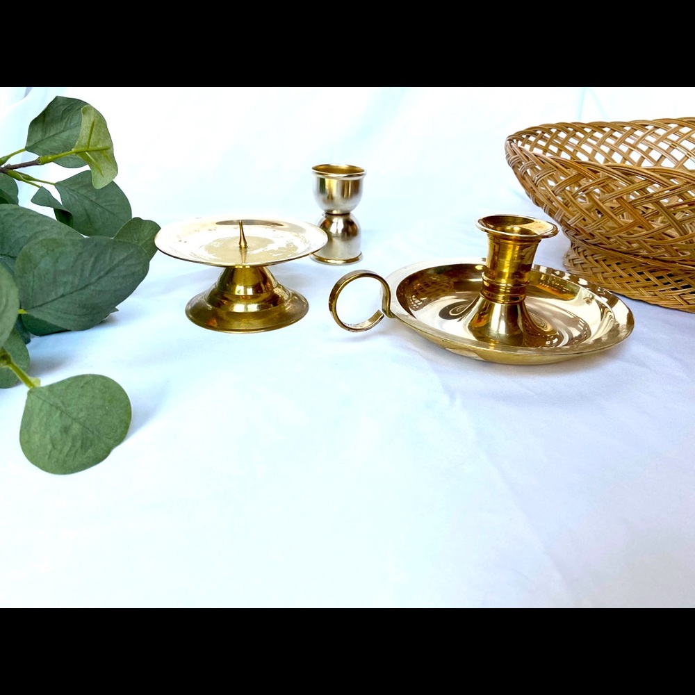 3 Piece Brass Candle Holder Set